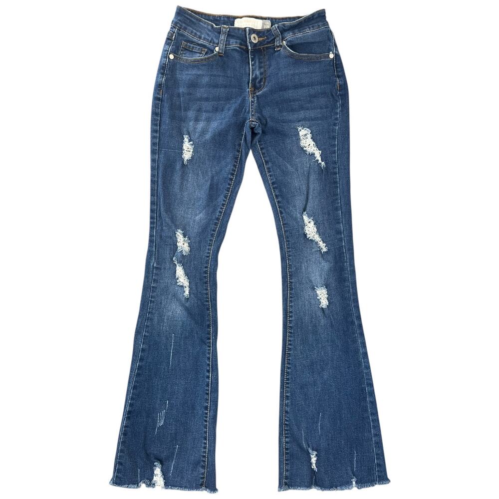 Celebrity Ace Y2K Distressed Flare Jeans Medium Wash Low Rise - 3//26